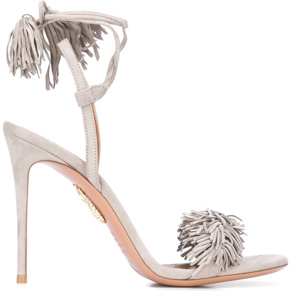 Aquazzura Wild Thing Fringe Heel in Dove Grey